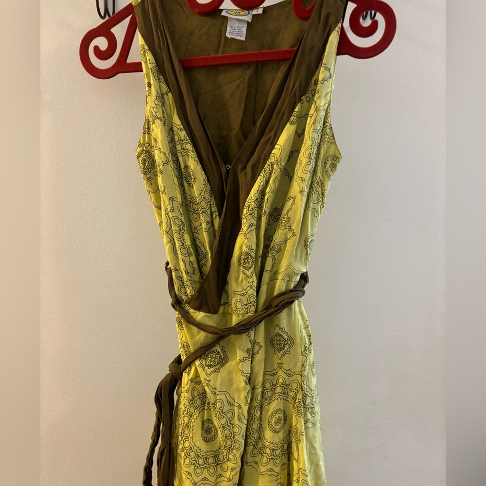 Green and brown mini wrap dress size small